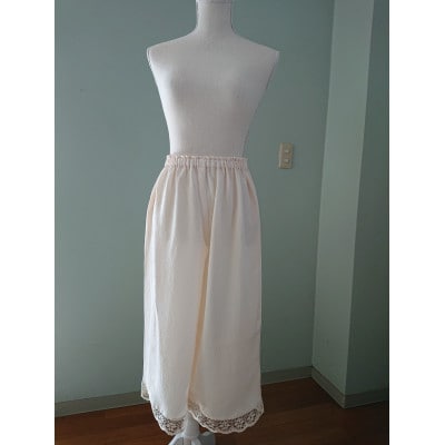 シルクペチコート　ロング白生成　シルクレース付　丹後ちりめん