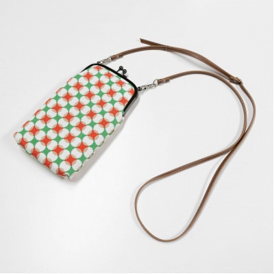 がま口ショルダー(変わり七宝柄オレンジ)　一色ちりめん　京都与謝野町より　【高島屋選定品】