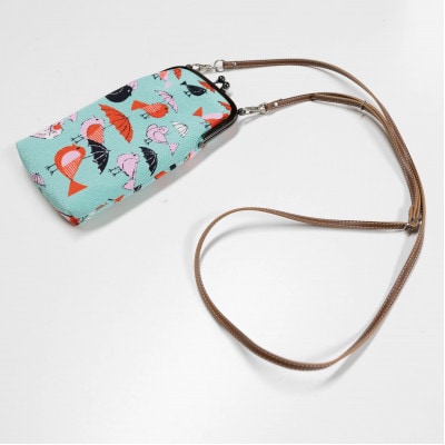 がま口ショルダー(コトリ柄グリーン)　一色ちりめん　京都与謝野町より　【高島屋選定品】