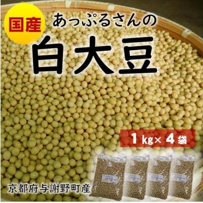 あっぷるさんの白大豆　京都府与謝野町の肥沃な大地で育った国産大豆　1kg×4袋