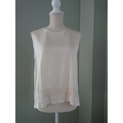 丹後シルク　ノースリーブブラウス白(生成)　シルクレース付　ウォッシャブル　