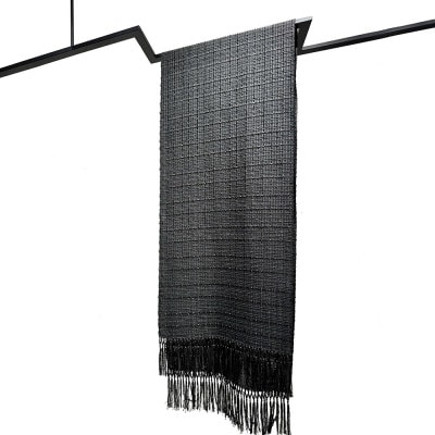 【リボン織×MIZEN】フリンジスカーフ 絹紐織　「黒」