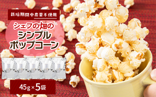 栽培期間中、農薬を使わず自家栽培　シェフの畑のシンプルポップコーン　5袋(45g×5袋)与謝野町産豆