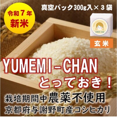 R7年産新米コシヒカリ　YUMEMI-CHAN とっておき!　玄米300g×真空パック3袋　農家直送