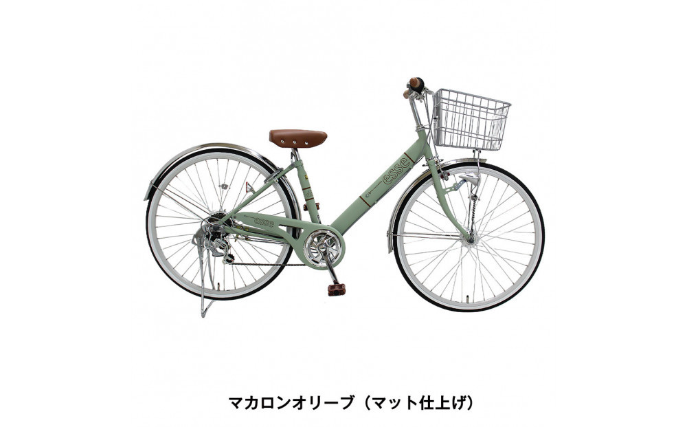 完成品でお届け! 子供用自転車 esse 26インチ シマノ6段変速 オートライト 子供 自転車 【マカロンオリーブ】 小学生 中学生   シンプル 倒れにくい両立スタンド 低床フレーム 安全基準BAA適合車 エッセ 大阪府 堺市 完全組立 整備済発送