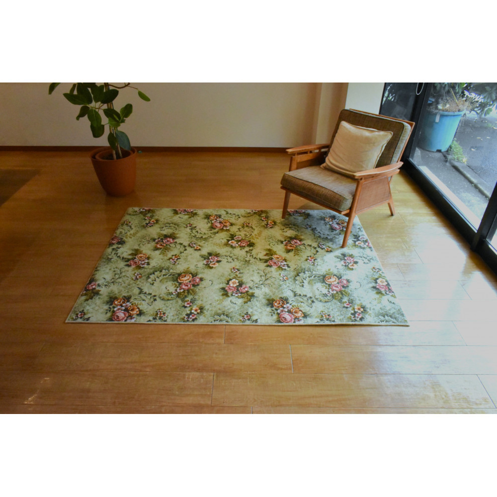 クラシックフラワーラグ88×176 〈グリーン〉