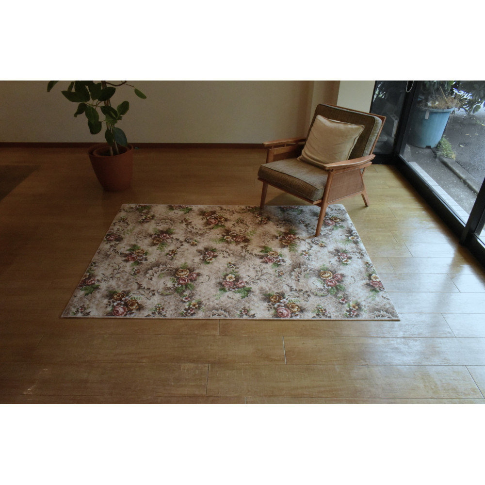 クラシックフラワーラグ88×176 〈ベージュ〉