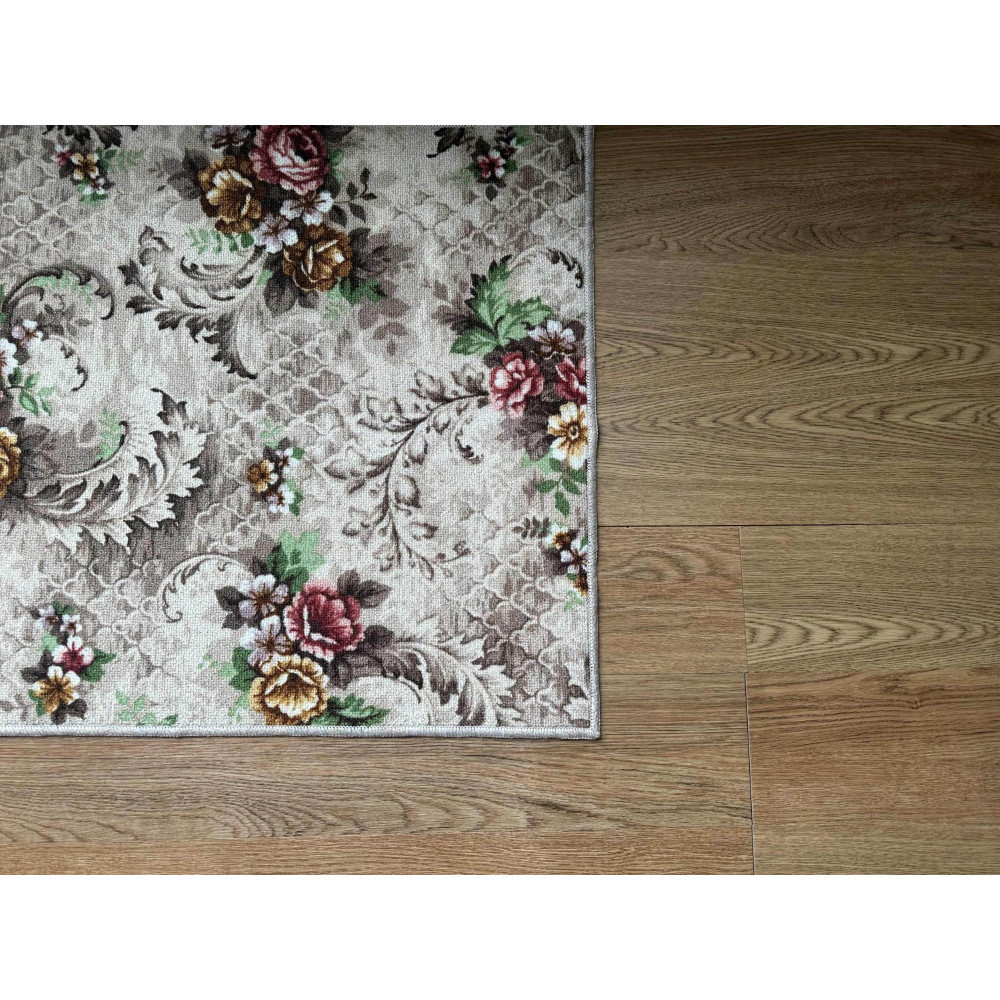 耐久性のある花柄抗菌カーペット 2帖 〈ベージュ〉