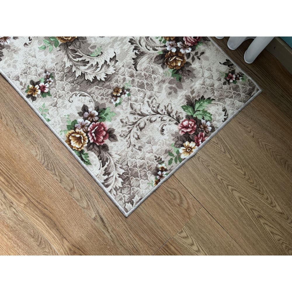 耐久性のある花柄抗菌カーペット 2帖 〈ベージュ〉