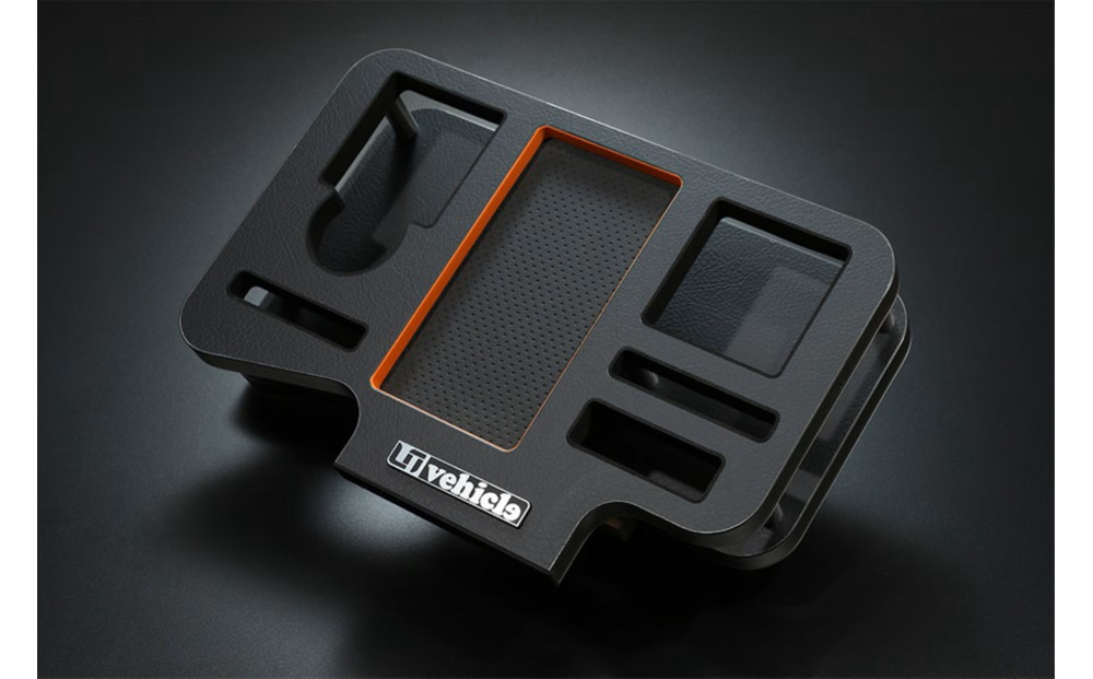 【トヨタ 200系ハイエース用】ドリンク&スマホホルダー レザーブラック