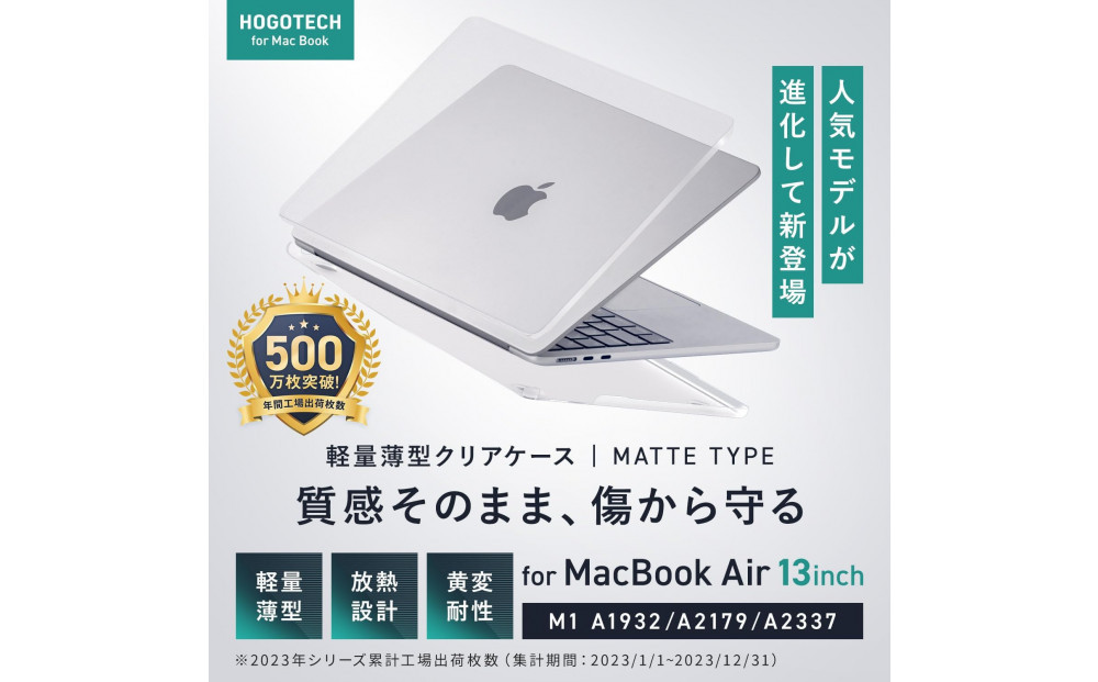 【堺市企画】Macbook カバー Air13inch M1 マットクリア HOGOTECH