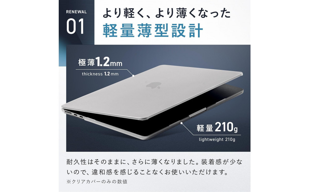 【堺市企画】Macbook カバー Air13inch M2～M5 マットクリア HOGOTECH