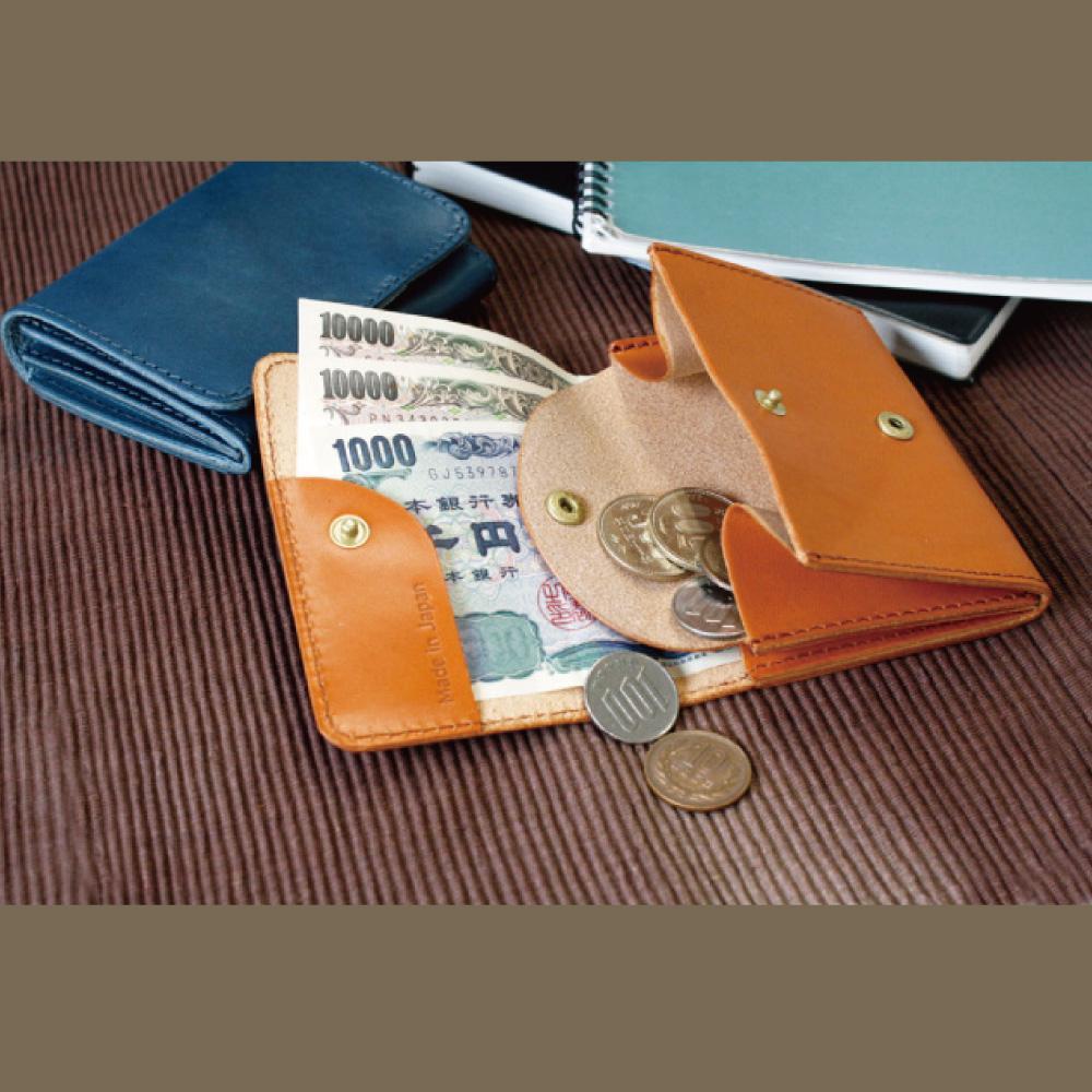 背面カード入れ付きコンパクト二つ折り財布 ネイビー