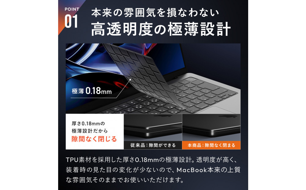 【堺市企画】Macbook 極薄キーボードカバー Air/Pro/Neo対応 日本語JIS配列 マットクリア