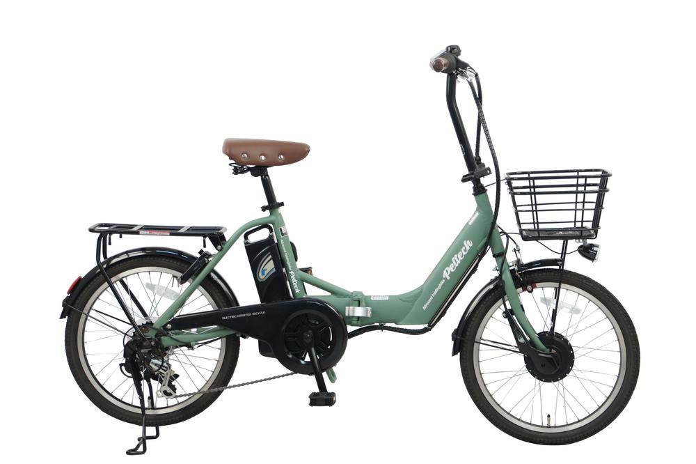 PELTECH（ペルテック）ノーパンク 折り畳み電動アシスト自転車 20インチ折り畳み外装6段変速 （TDN-212LN）【簡易組立必要】【マットカーキ】