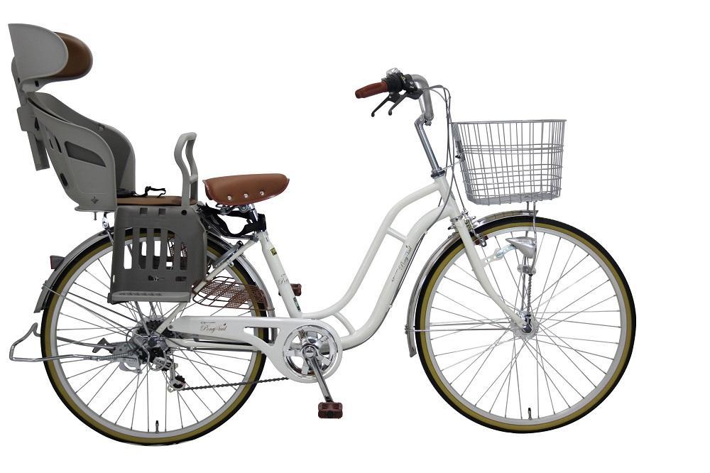 ヱビス自転車 子供乗せ自転車 26インチ ポニーテール266R シマノ製外装6段変速　電動なし（シマノ製ローラーブレーキ LEDオートライト）【本体ホワイト/子乗せグレージュ