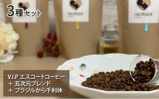 【中細挽き粉】＜ハートビートビーンズ＞  レギュラーコーヒーセット／V.I.P エスコートコーヒー ＋ 五次元ブレンド ＋ ブラジルから千利休＋かんたんドリップフィルター