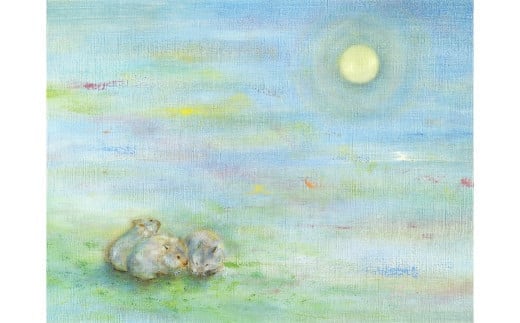 【71-05】ウォンバット絵画 『それぞれのお月見』【ジクレー版画】額付き