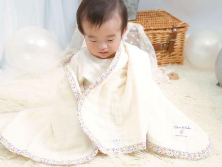 8重ガーゼケット アイボリー×花柄 ベビーサイズ｜毛布の町 泉大津市産 gauze-ket [3692]