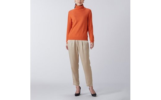 日本製 カシミヤ100% レディース タートルネック オレンジ Sサイズ [0814]