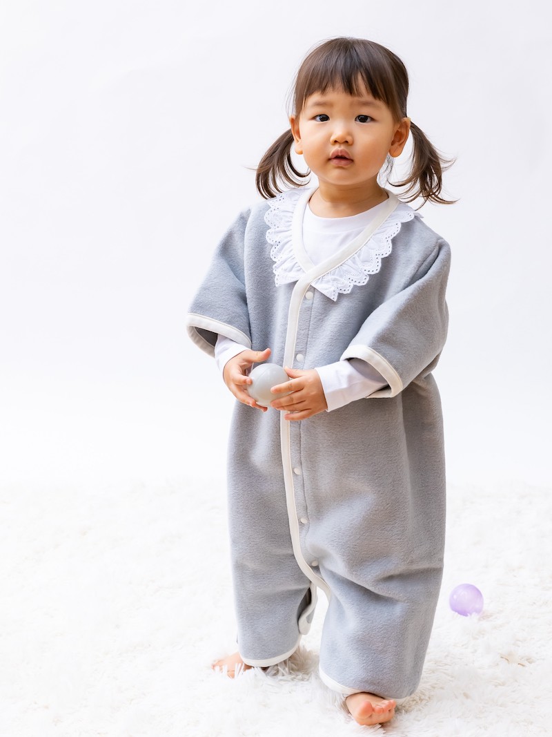 名入れ可 綿毛布 レース半袖スリーパー (Lサイズ グレー) 2way仕様で暖か 毛布の町 (泉大津産) sleeper-hs-lace [1568]