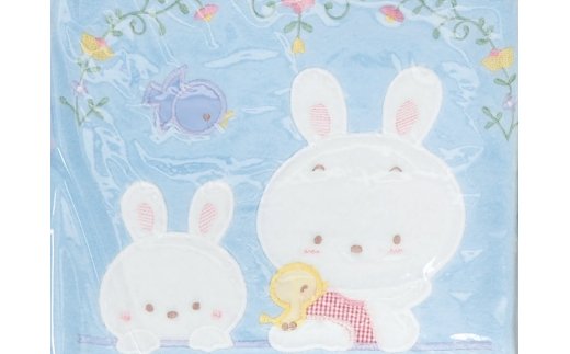 ベビー用 綿毛布 親子ウサギ 85×115cm ブルー 1枚 2110 [1927]