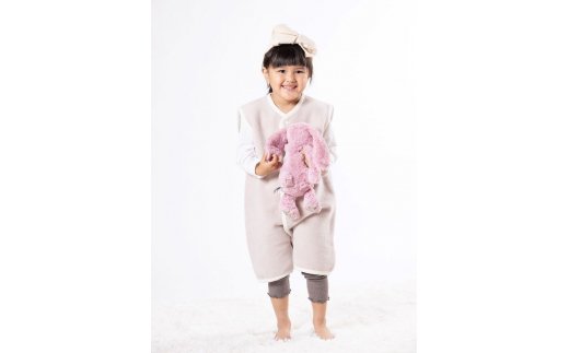 綿毛布スリーパー (Lサイズ) 2way仕様で暖か ベージュピンク×ホワイト 毛布の町 (泉大津産)｜ 贈答品 ギフト 誕生日プレゼント 贈り物 クリスマス ベビー キッズ sleeper-s [2445]