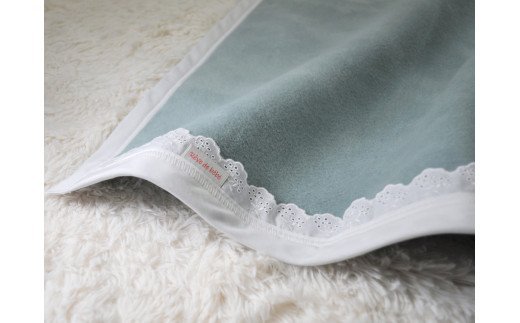 ベビー綿毛布 綿100% レース付刺繍入り アッシュグリーン｜贈答品 ギフト 誕生日プレゼント 贈り物 クリスマス ベビー キッズ N mkm100 [2451]