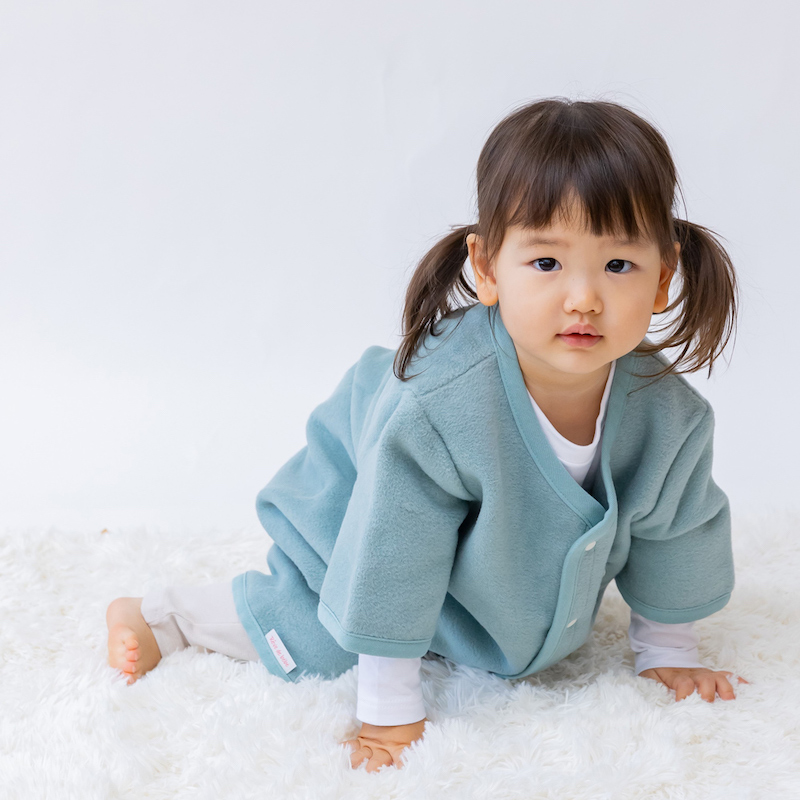 綿毛布 半袖 スリーパー (Lサイズ) 2way仕様で暖か、アッシュグリーン 毛布の町 (泉大津産)｜毛布 綿 100% コットン cotton あったか 子供 ベビー 青 水色 ブルー 贈答品 ギフト 誕生日プレゼント 贈り物 クリスマス 大阪 泉大津 sleeper-hs [2456]