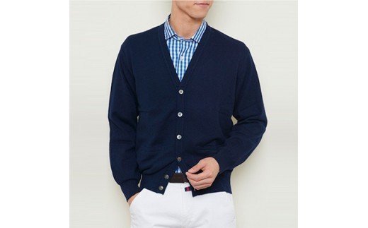 日本製 カシミヤ100% カーディガン ネイビー Lサイズ [2526]