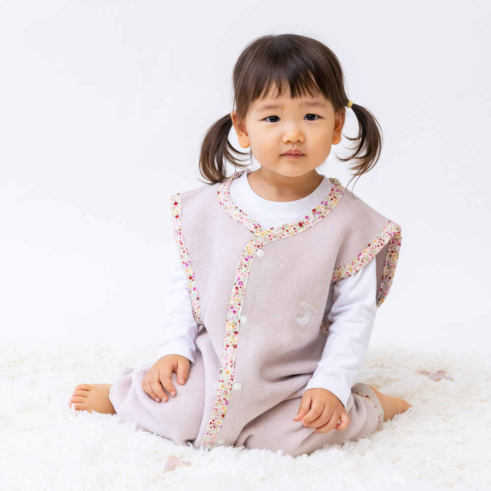 綿毛布スリーパー 2way仕様で暖か(Lサイズ) ベージュピンク×花柄 毛布の町(泉大津産) sleeper-s [3011]