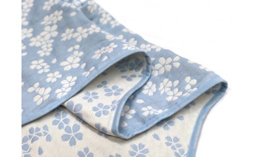 コットンジャカード織 やわらか五重ガーゼケット シングル 約140×190cm ブルー色 FNG009 [4598]