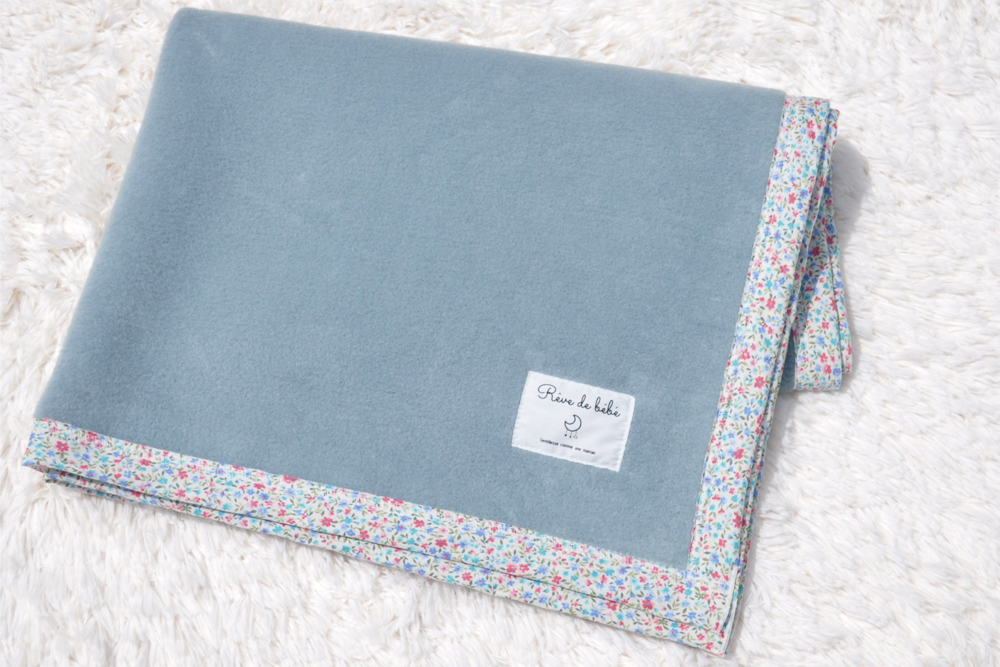 名入れ可 綿100% ベビー毛布 (アッシュグリーン／花) 85×115cm 毛布の町泉大津市産 N-MM400 [3338]