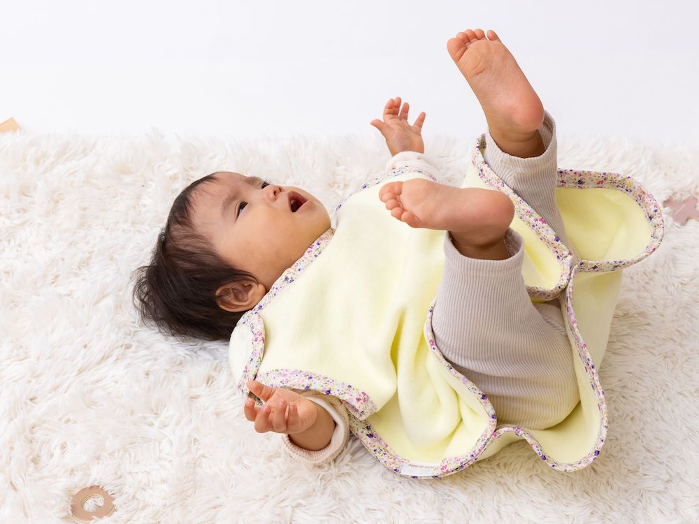 名入れ可 綿毛布スリーパー (丸型) クリームイエロー×花柄 毛布の町泉大津市産 sleeper-maru [3341]