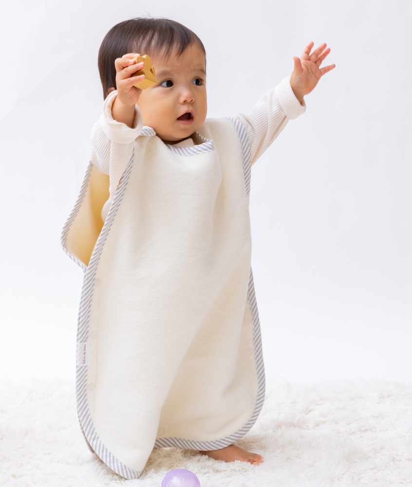 名入れ可 綿毛布スリーパー (丸型) アイボリー×ストライプ 毛布の町泉大津市産 sleeper-maru [3343]