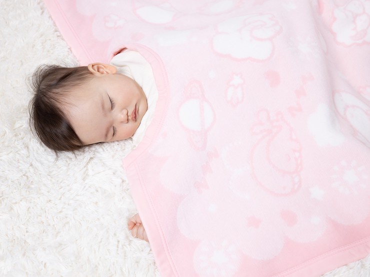 クリ衿 ベビー綿毛布(毛羽部分) 宇宙柄 ピンク 85×115cm 毛布の町泉大津市産 N-MJK500 [3347]