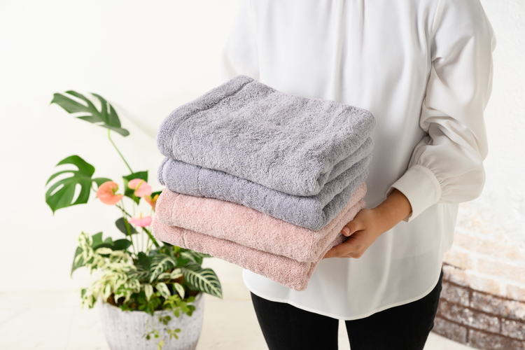 ジャストフィットバスタオル4枚組ブルーグレー2、コーラル2