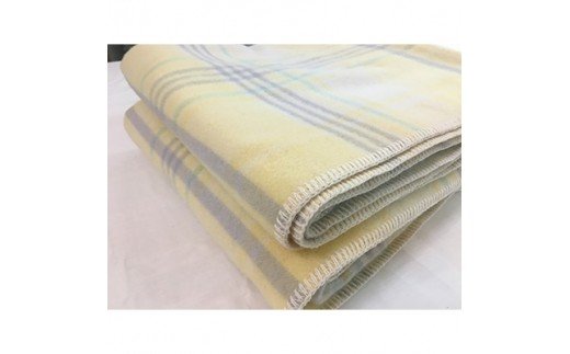 ウール100%毛布 同色2枚 チェック「イエロー／シングル」 [0176]