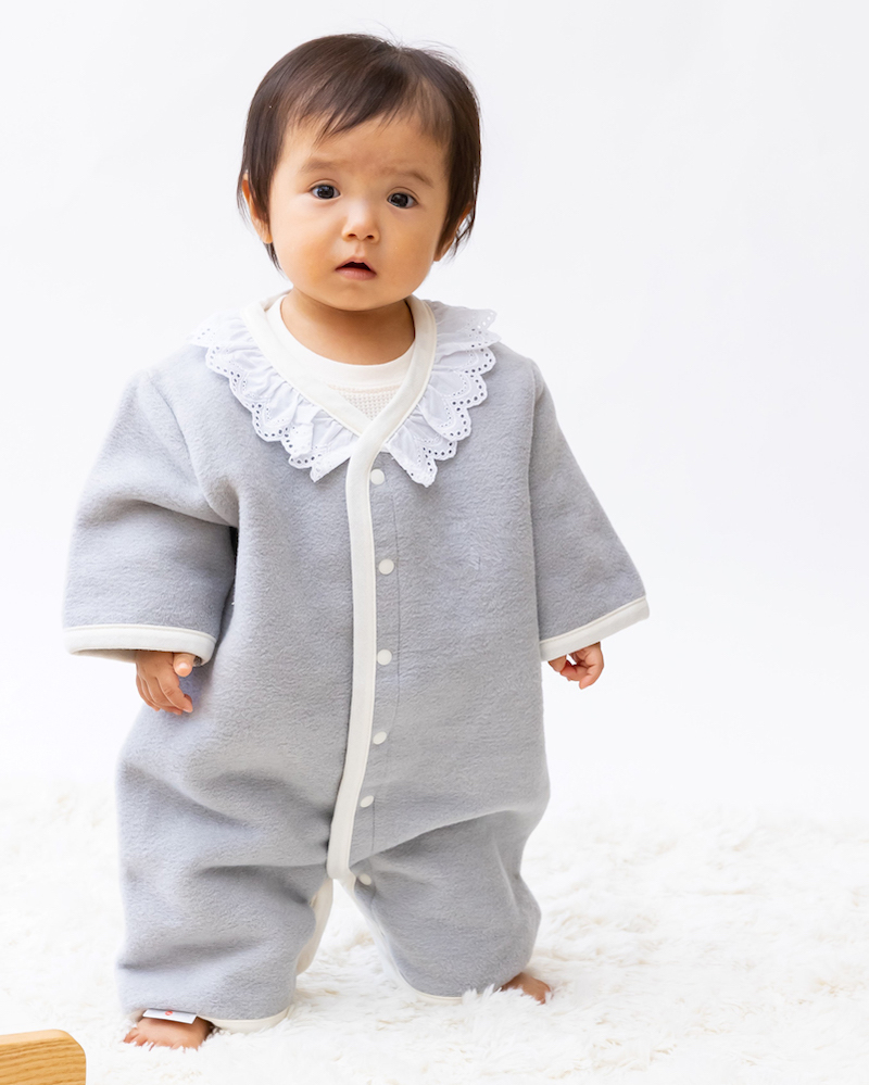 名入れ可 綿毛布 レース半袖スリーパー (Mサイズ グレー) 2way仕様で暖か 毛布の町 (泉大津産) sleeper-hs-lace [1567]