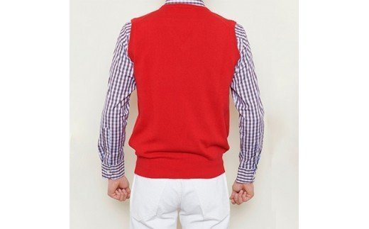 日本製 カシミヤ100% Vベスト 赤 2Lサイズ [2517]