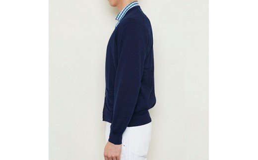 日本製 カシミヤ100% カーディガン ネイビー 2Lサイズ [2525]
