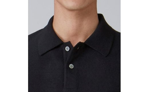 日本製 カシミヤ100% ポロセーター 黒 Sサイズ [2557]