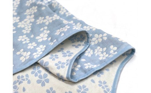 コットン ジャカード織 やわらか五重ガーゼひざ掛け 約70×100cm ブルー色 FNG007 [3238]