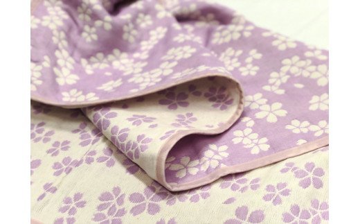 コットン ジャカード織 やわらか五重ガーゼひざ掛け 約70×100cm パープル色 FNG007 [3239]