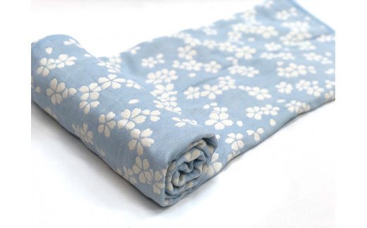 コットン ジャカード織 五重ガーゼハーフケット 約100×140cm ブルー色 FNG-008 [3240]