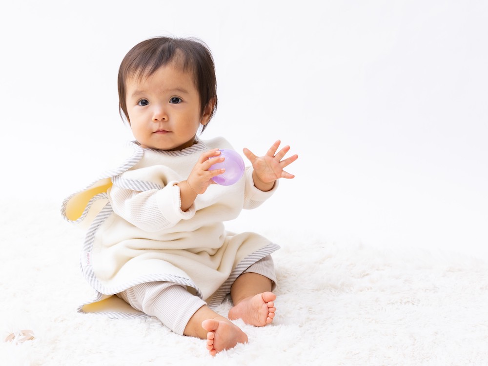 名入れ可 綿毛布スリーパー (丸型) アイボリー×ストライプ 毛布の町泉大津市産 sleeper-maru [3343]