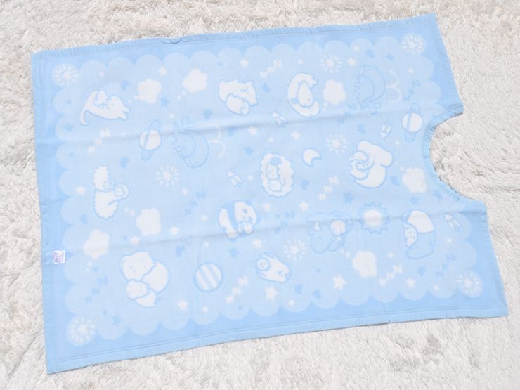 クリ衿 ベビー綿毛布(毛羽部分) 宇宙柄 ブルー 85×115cm 毛布の町泉大津市産 N-MJK500 [3348]
