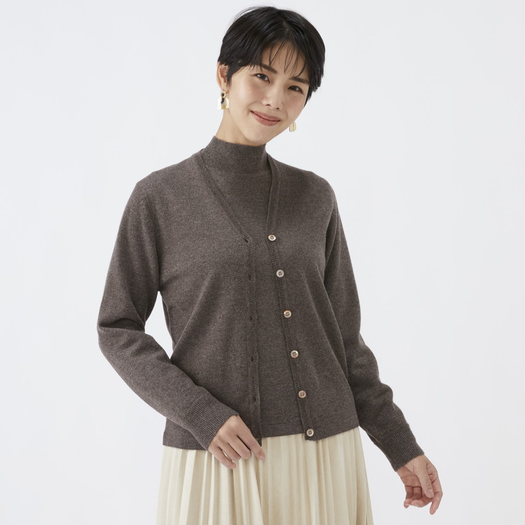 日本製 カシミヤ100% レディース Vカーディガン モカブラウン 90805