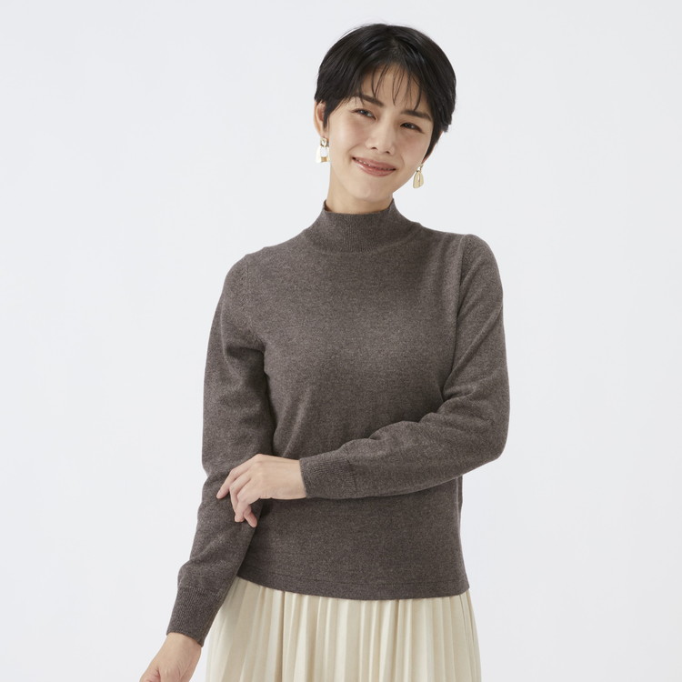 日本製 カシミヤ100% レディース ハイネックセーター モカブラウン S～Lサイズ