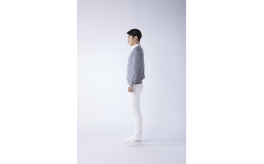 日本製 カシミヤ100% Vネック ライトグレー Mサイズ [2515]